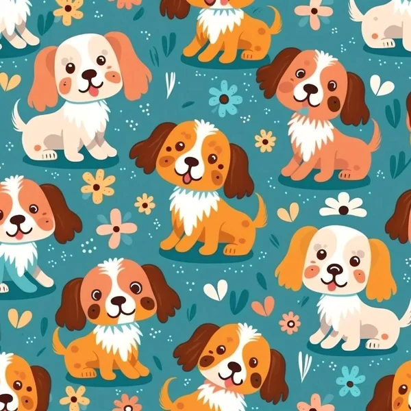 Cute pets pattern with different dogs. Illustration in flat style.