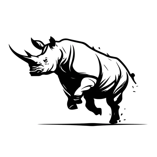 Rhino Logo Sjabloon Bedreigde Afrikaanse Neushoorn Silhouet Icoon Gehoornde Dier — Stockvector