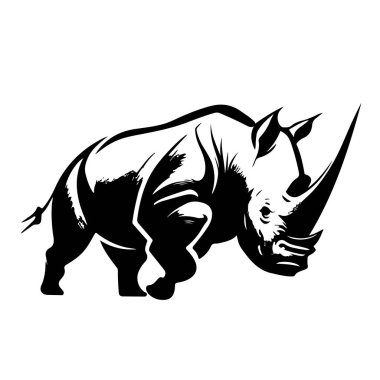  Rhino logo template. Endangered African Rhinoceros silhouette icon. Horned animal symbol. Vector illustration.
