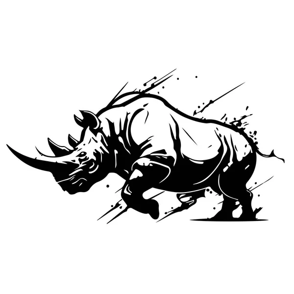 Rhino Logo Sjabloon Bedreigde Afrikaanse Neushoorn Silhouet Icoon Gehoornde Dier — Stockvector