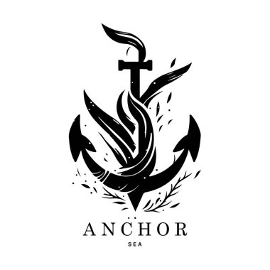  Marine emblems logo with anchor and rope, anchor logo - vector