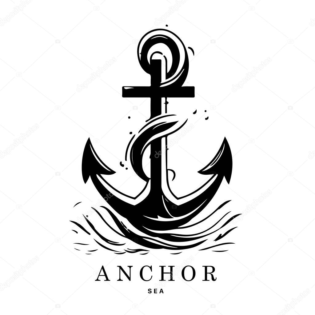 Marine emblems logo with anchor and rope, anchor logo - vector