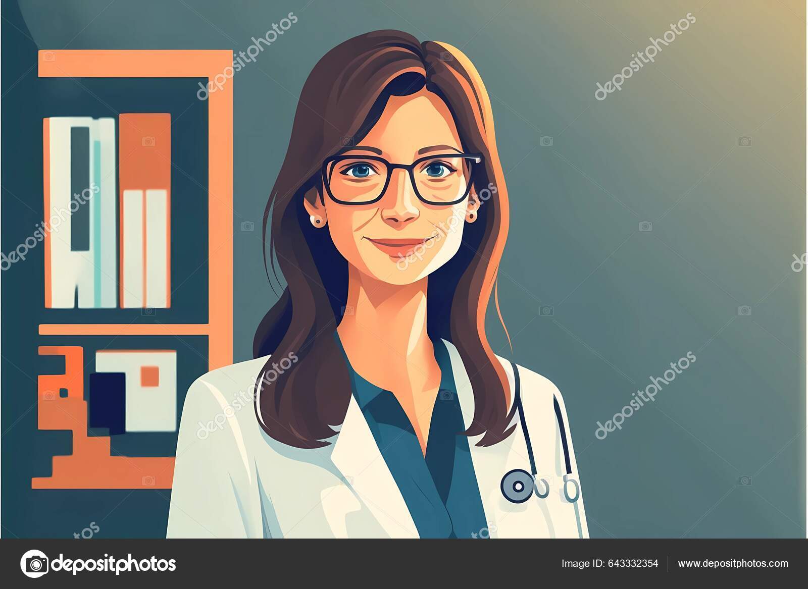 Mulher Do Doutor No Vestido Médico Com Estetoscópio Caráter Bonito