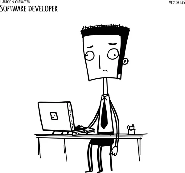 stock vector Programmer working on web development on Laptop computer. Software developers. Hand drawn Vector illustration