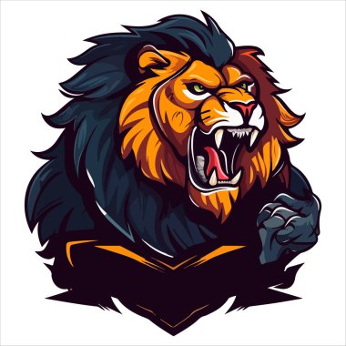 Aslan Başı Havalı Logo Maskotu Esports Vektör Tasarım Şablonu.