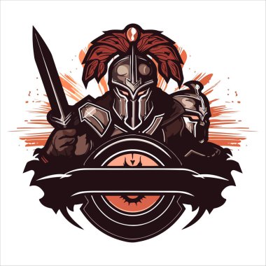 Gladyatör logosu tasarımı. Sparta Savaşçısı spor takımı sembolü. Yazdırma için Eps10 vektör illüstrasyonu.