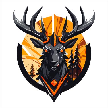 Geyik amblemi logosu. Geyik başı renkli iz.