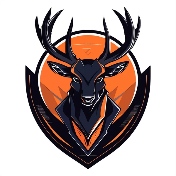 Logotipo Emblema Veado Cabeça Veado Impressão Colorida — Vetor de Stock