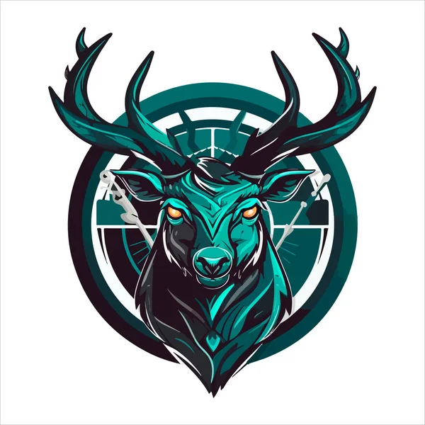 Logotipo Emblema Veado Cabeça Veado Impressão Colorida — Vetor de Stock