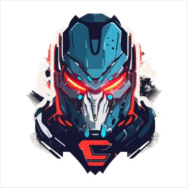 Cyborg mekanik savaşçı e-spor amblemi logosu. Yazdırma için Cyborg vektör illüstrasyonu