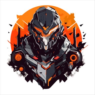 Cyborg mech warrior e-sport emblem logo. Cyborg vector illustration for print clipart