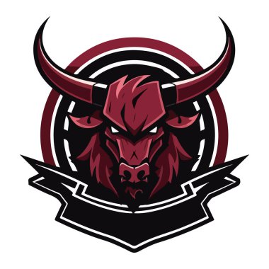 Rozet, amblem ve tişört baskısı için modern illüstrasyon konseptine sahip boğa maskotu logosu tasarımı vektörü. Spor takımı için kızgın boğa çizimi.