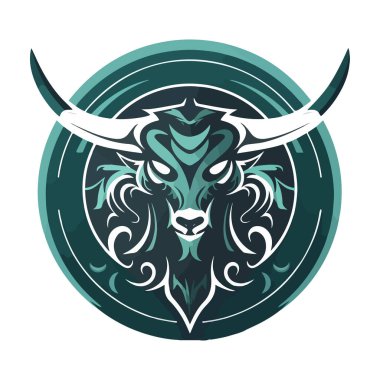 Rozet, amblem ve tişört baskısı için modern illüstrasyon konseptine sahip boğa maskotu logosu tasarımı vektörü. Spor takımı için kızgın boğa çizimi.