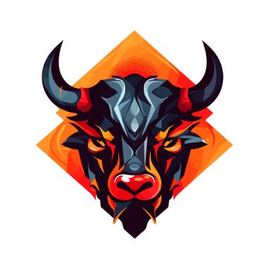 Rozet, amblem ve tişört baskısı için modern illüstrasyon konseptine sahip boğa maskotu logosu tasarımı vektörü. Spor takımı için kızgın boğa çizimi.