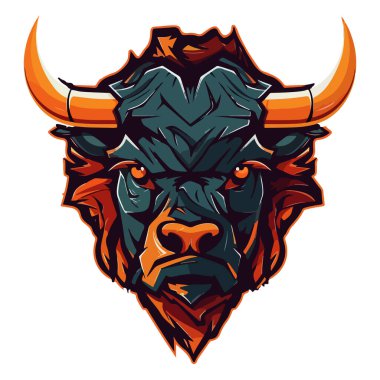 Rozet, amblem ve tişört baskısı için modern illüstrasyon konseptine sahip boğa maskotu logosu tasarımı vektörü. Spor takımı için kızgın boğa çizimi.