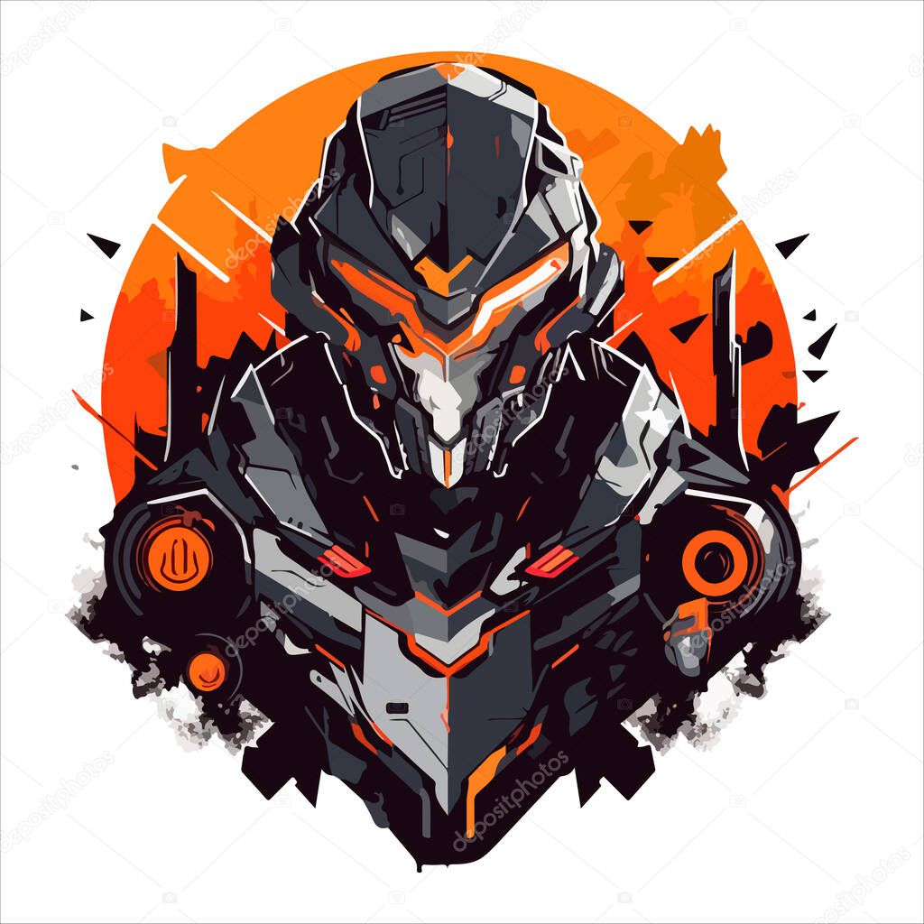 Cyborg mech warrior e-sport emblem logo. Cyborg vector illustration for print