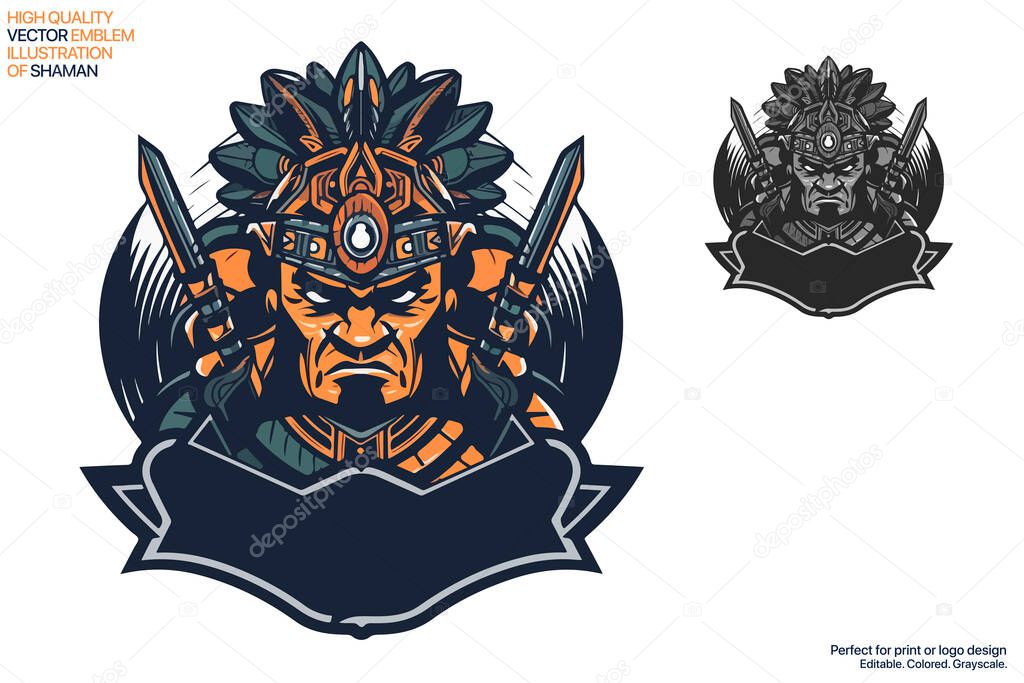 Indian chief mascot. Esport emblem logo design. Fully editable colored vector illustration. Good for print or logo design
