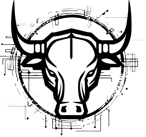 Tête Taureau Technologie Logo Conception Logo Concernant Taureau Conception Impression — Image vectorielle
