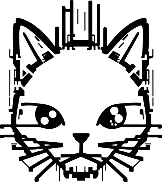 Ilustração Técnica Design Vetor Logotipo Mascote Personagem Gato Cibernético — Vetor de Stock