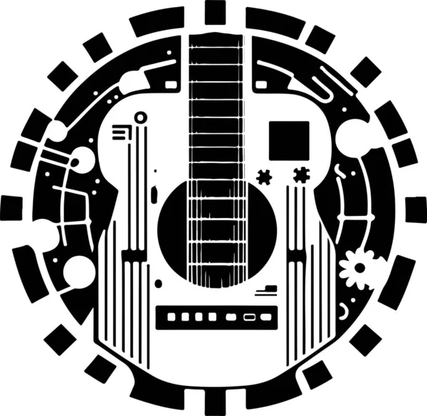 Guitar Tech Design Vector Template Guitar Technology Music Studio Logo — Stock Vector