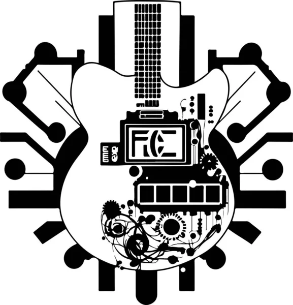 Guitar Tech Tasarım Vektör Şablonu Gitar Teknolojisi Müzik Stüdyosu Logosu — Stok Vektör