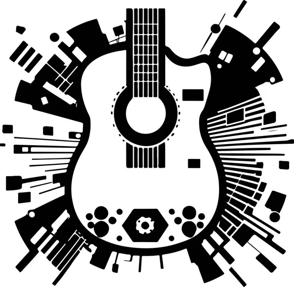 Plantilla Vectorial Diseño Guitar Tech Tecnología Guitarra Estudio Música Logo — Vector de stock