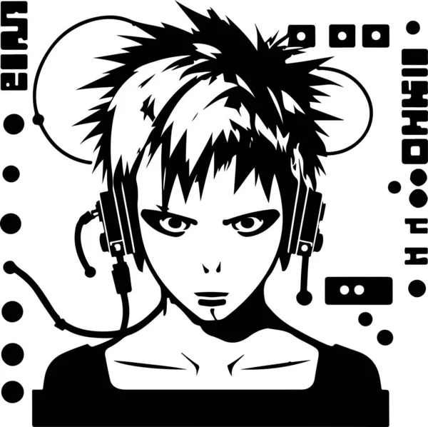 Cyber Techno Girl Illustration Print Logo Girl Cyber Punk — Stock Vector