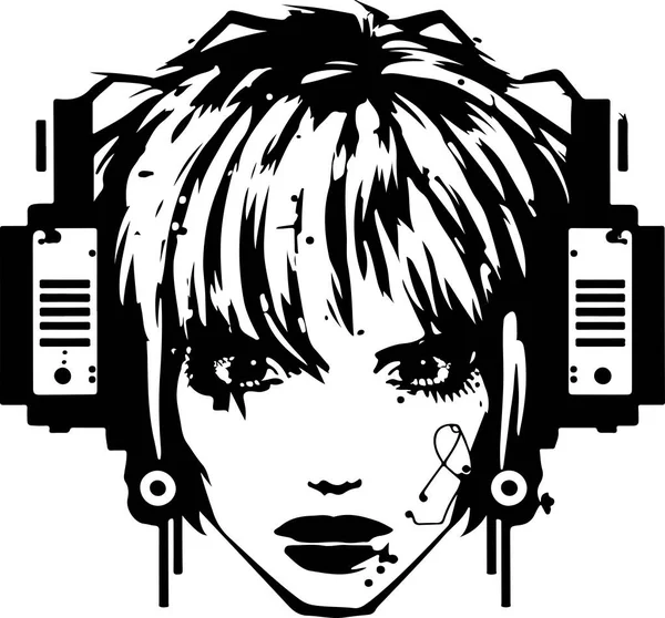Cyber Techno Κορίτσι Εικονογράφηση Για Εκτύπωση Λογότυπο Κορίτσι Κυβερνοπανκ — Διανυσματικό Αρχείο