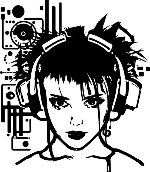 Illustration Fille Cyber Techno Pour Impression Logo Fille Cyber Punk — Image vectorielle