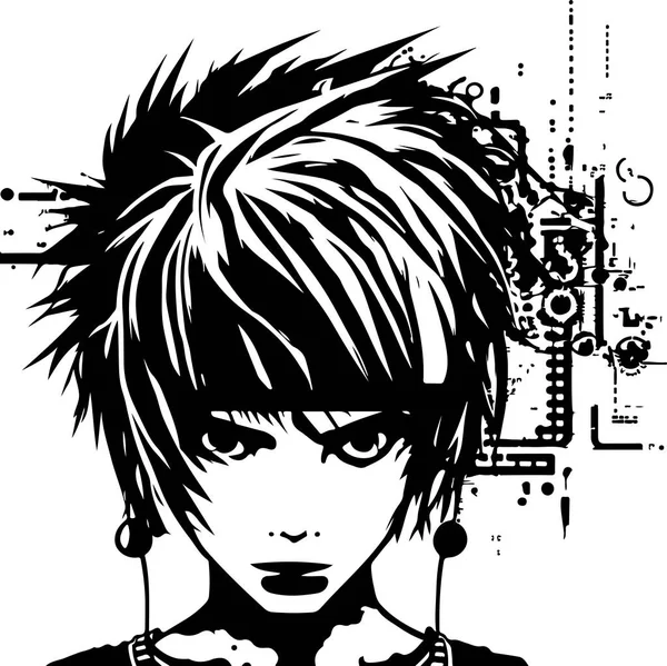 Cyber Techno Dziewczyna Ilustracja Druku Lub Logo Cyber Punk Dziewczyna — Wektor stockowy