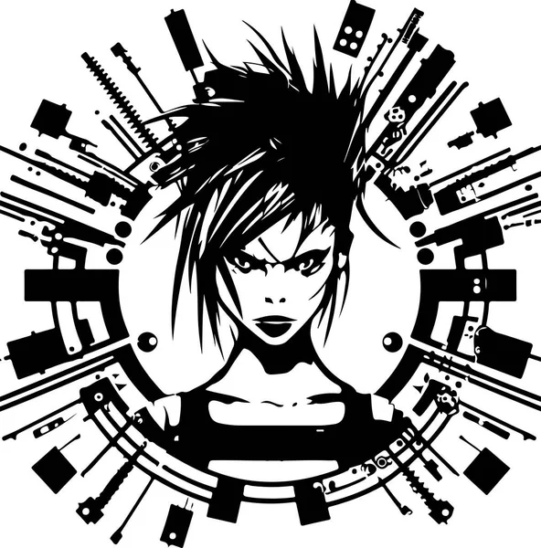Parmak Izi Veya Logo Için Siber Tekno Kız Çizimi Siber — Stok Vektör
