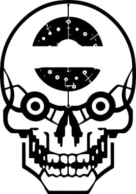 Devre kartı siber kafatası sembolü. Vektör tekno kafatası izi.