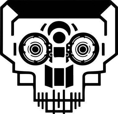 Devre kartı siber kafatası sembolü. Vektör tekno kafatası izi.