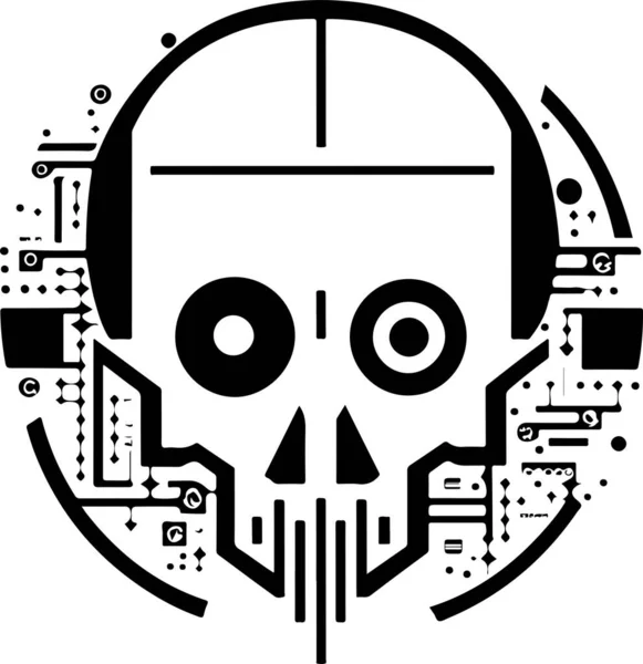 Placa Circuito Símbolo Cráneo Cibernético Vector Tecno Calavera Impresión — Vector de stock