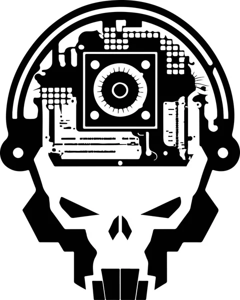 Leiterplatte Cyber Schädel Symbol Vector Techno Totenkopf Print — Stockvektor