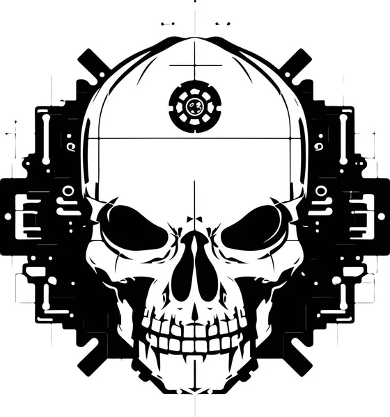 Stock vector circuit board cyber skull symbol. Vector techno skull print.