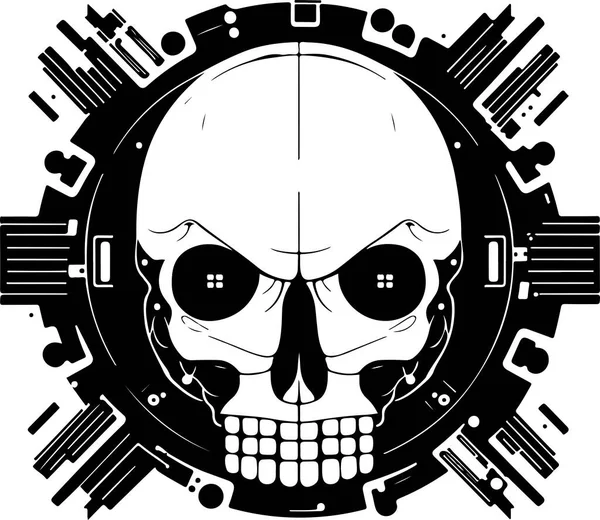 Circuit Board Cyber Skull Symbol Vector Techno Skull Print — Stock Vector