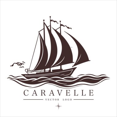 Su logosu ambleminde Caravelle. Eski vektör çizimi deniz donanma simgesi