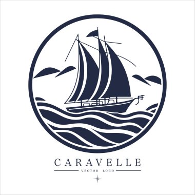 Su logosu ambleminde Caravelle. Eski vektör çizimi deniz donanma simgesi