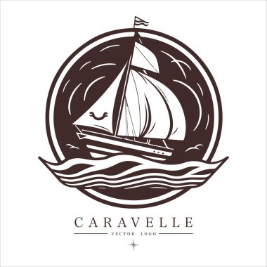 Su logosu ambleminde Caravelle. Eski vektör çizimi deniz donanma simgesi
