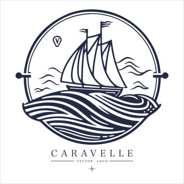 Su logosu ambleminde Caravelle. Eski vektör çizimi deniz donanma simgesi