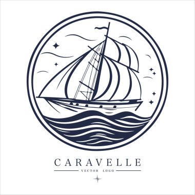 Su logosu ambleminde Caravelle. Eski vektör çizimi deniz donanma simgesi