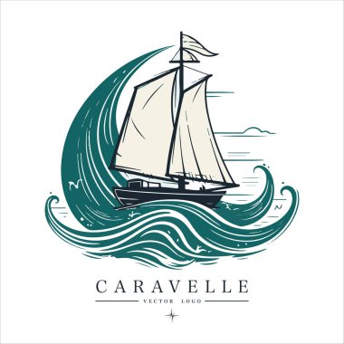 Su logosu ambleminde Caravelle. Eski vektör çizimi deniz donanma simgesi