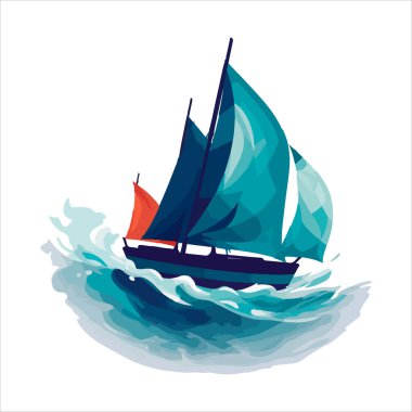 Suda yüzen tekne, vektör logosu, renkli süvari amblemi..