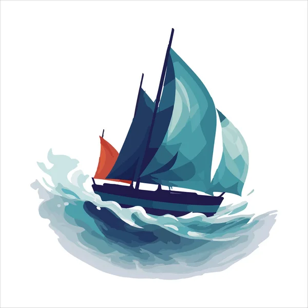 水上のセーリングボート ベクトルロゴ カラーキャベルエンブレム — ストックベクタ