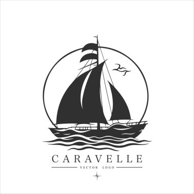 Suda minimum modern yelkenli, vektör logosu. Caravelle amblemi.