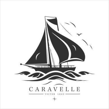 Suda minimum modern yelkenli, vektör logosu. Caravelle amblemi.