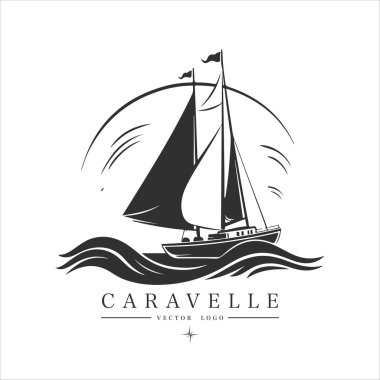 Suda minimum modern yelkenli, vektör logosu. Caravelle amblemi.