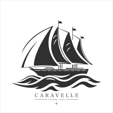 Suda minimum modern yelkenli, vektör logosu. Caravelle amblemi.