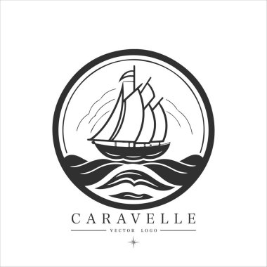 Suda minimum modern yelkenli, vektör logosu. Caravelle amblemi.